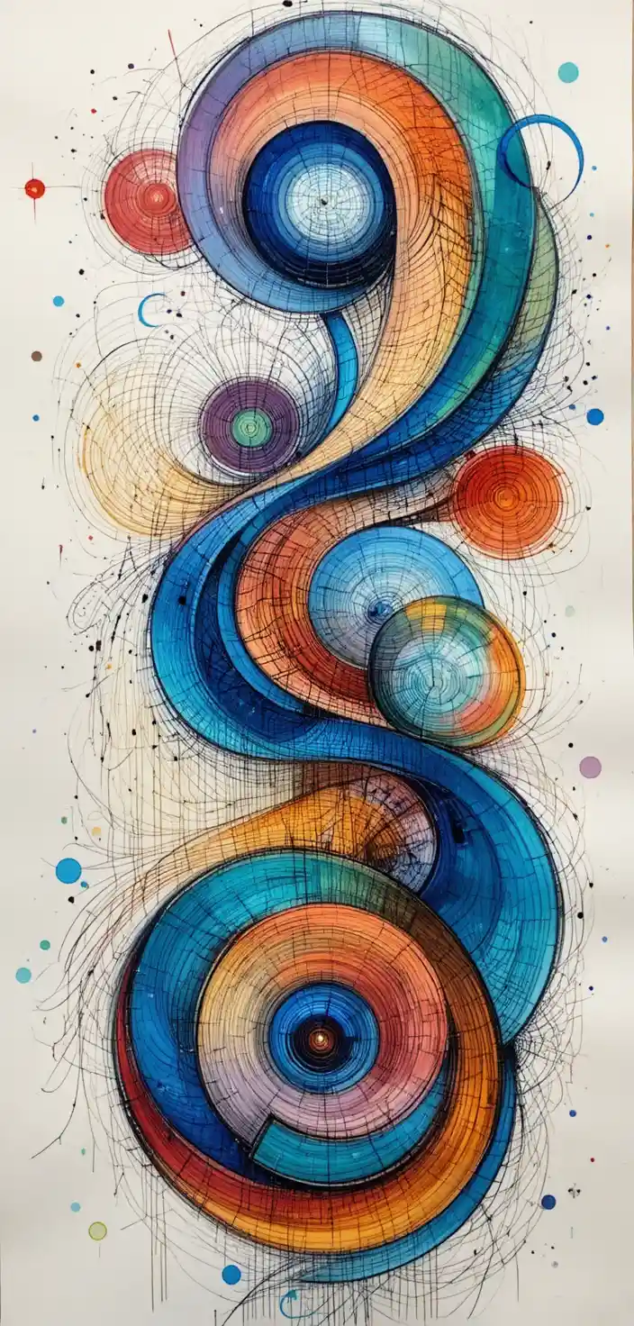 Vertical organic abstract watercolor with swirling ribbons