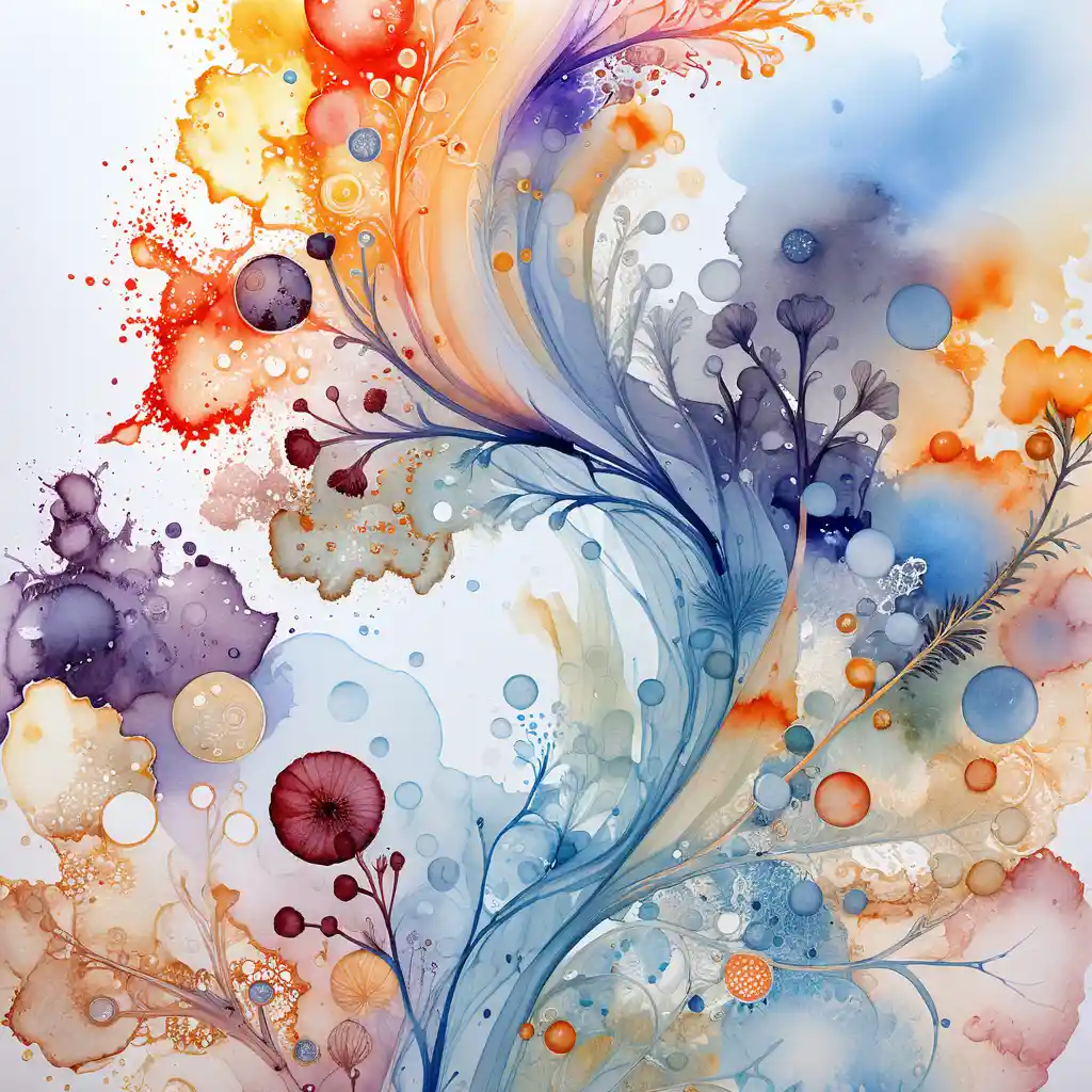 Abstrakter Aquarellwirbel mit organischen botanischen Akzenten