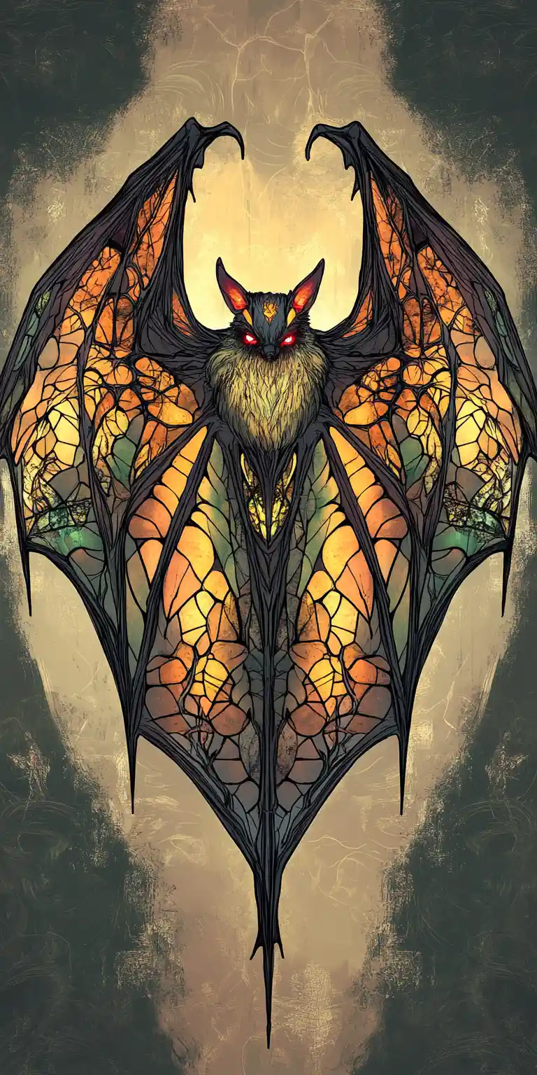 Gothic bat with stained glass wings in dark fantasy style