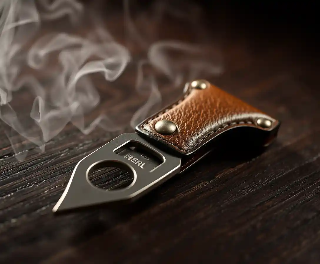Antique Cigar Cutter On Dark Wooden Surface In Lounge