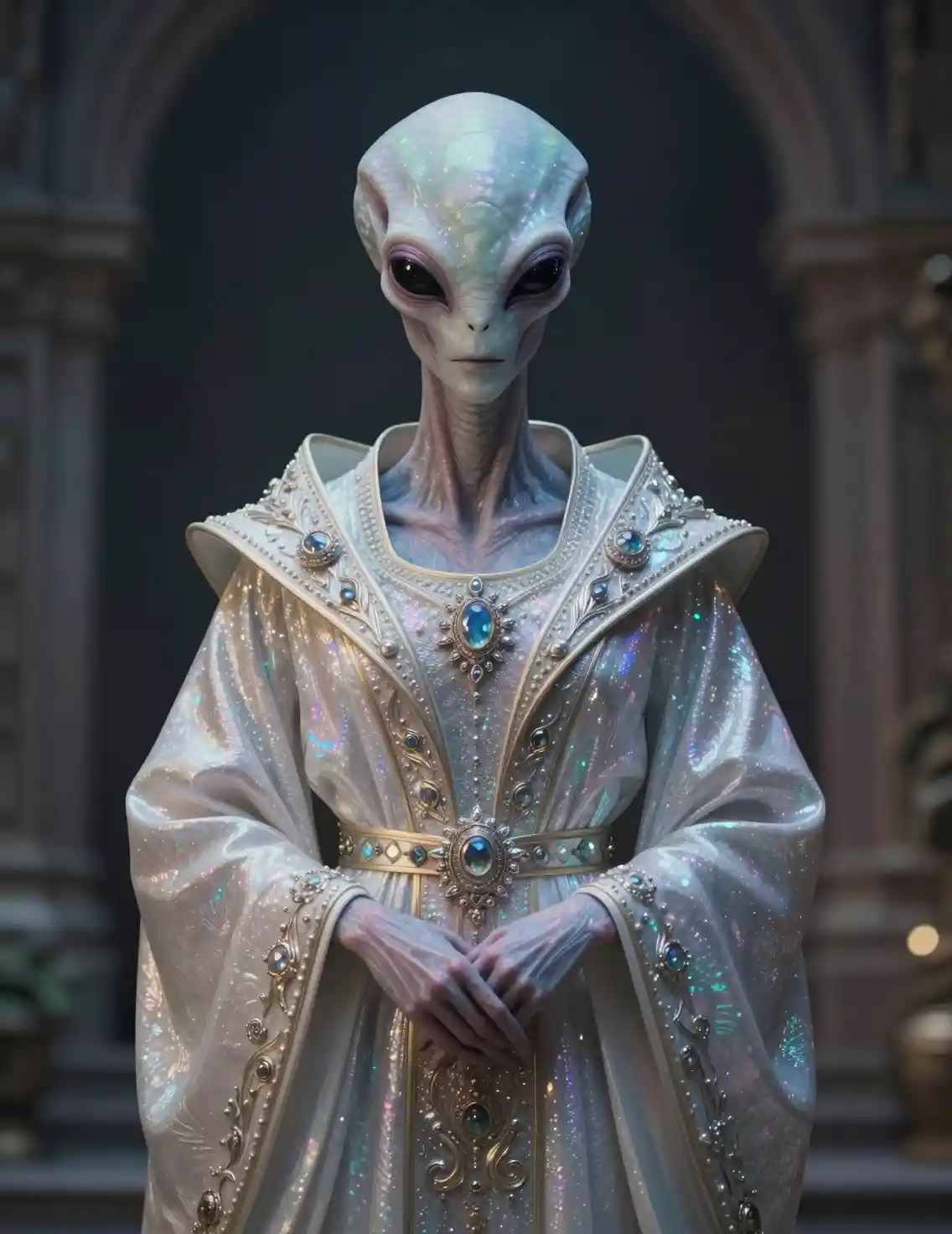 Regal alien diplomat in flowing ceremonial robes