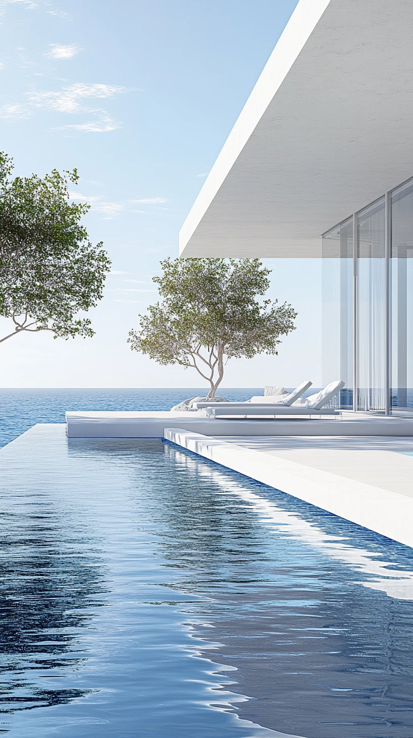 Casa moderna de água e vidro com design linear marcante