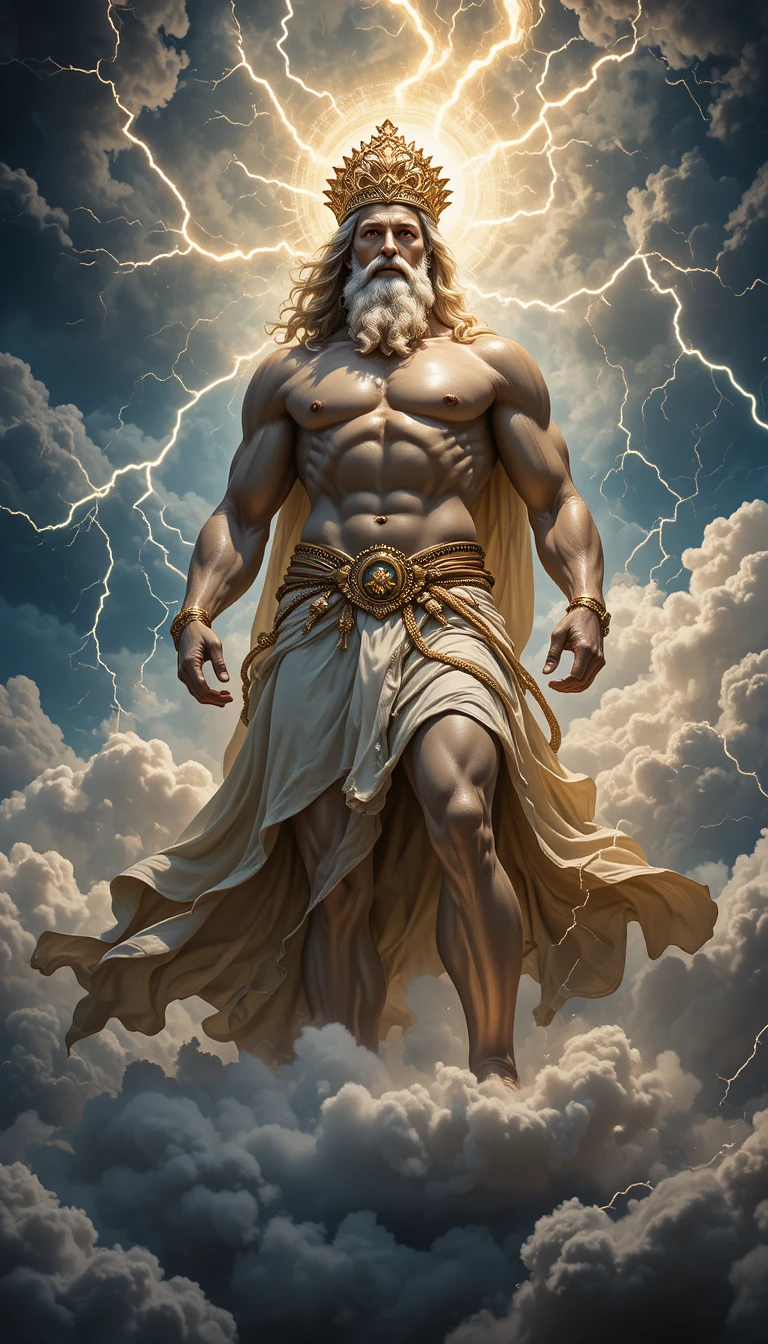 Majestic thunder god Zeus on a stormy cloud