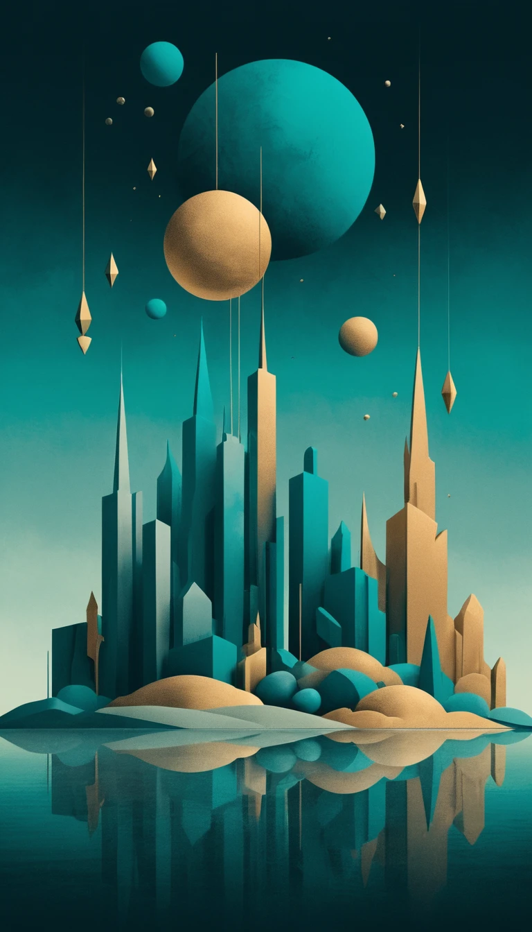 Surreal abstract illustration of floating shapes and poetic forms