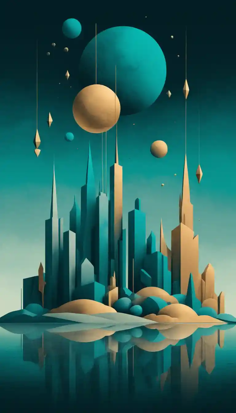 Surreal abstract illustration of floating shapes and poetic forms