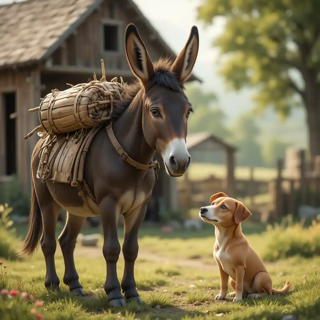 Donkey Danny Working Hard On A Quiet Small Farm