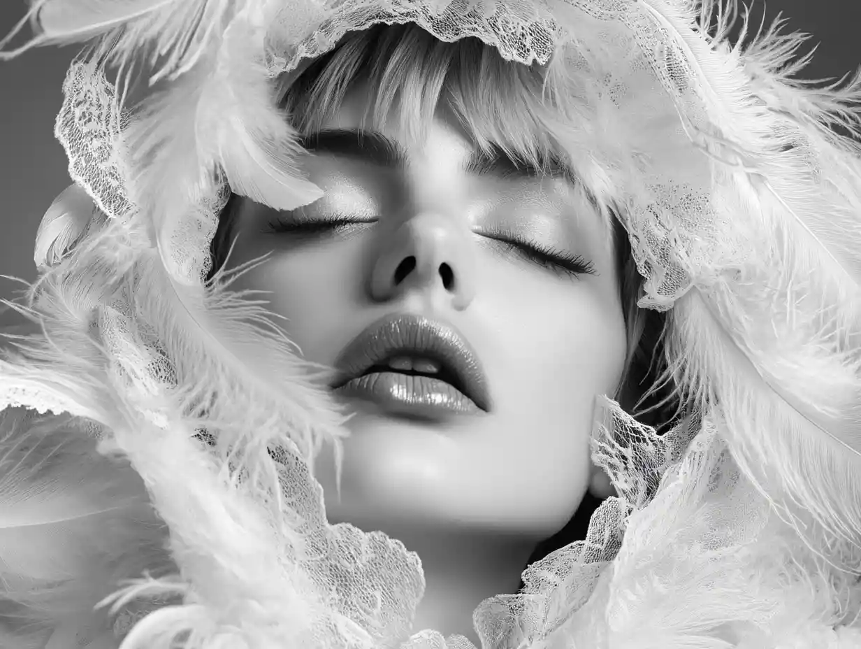 Ethereal black and white close up fashion portrait