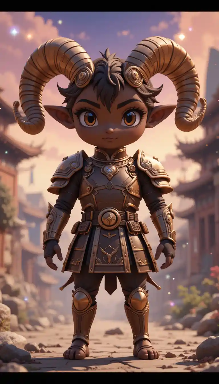 Close up of an anthropomorphic ram warrior in armor