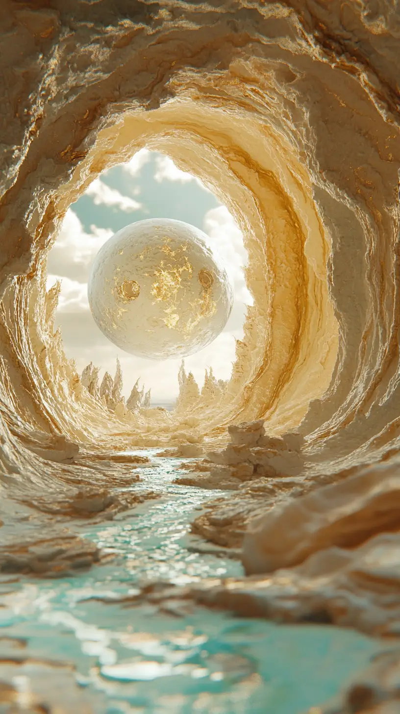 Surreal Cosmic Portal With Floating Sphere And Golden Key