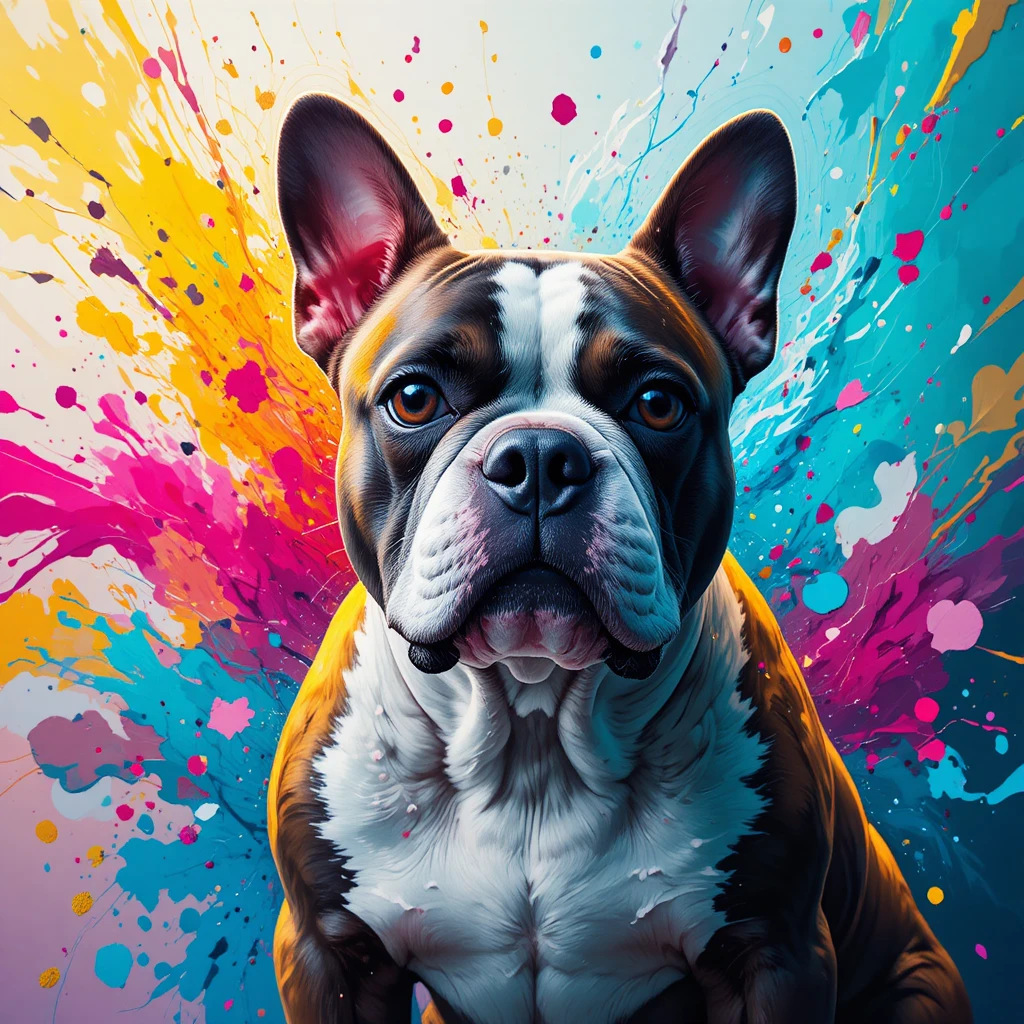 Retrato de bulldog francés con fondo abstracto y colorido