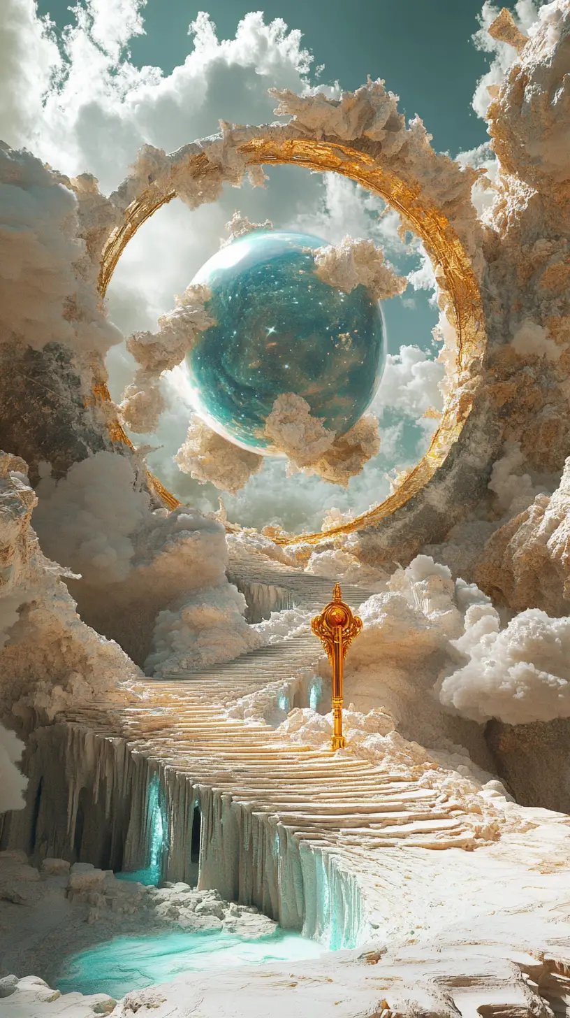 Cosmic portal hands cradling a glowing universe sphere