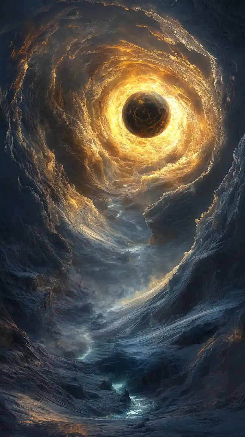 Ethereal maiden rising from a swirling cryptic maelstrom