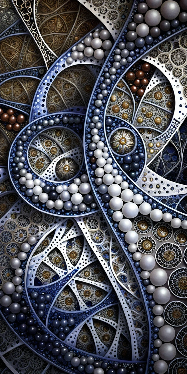 Esferas fractales 3D infinitas con ornamentos de mandala dorada