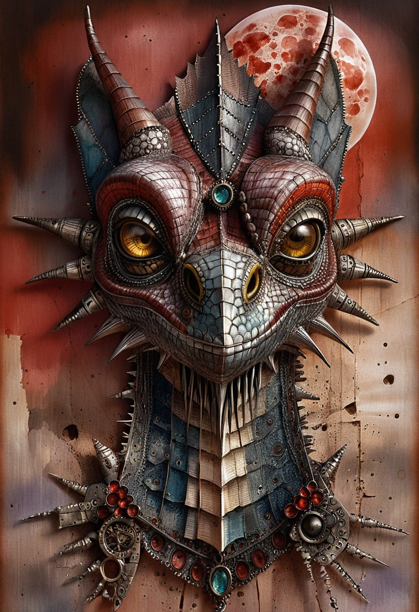Mixed media profile portrait of a fantasy dragon head