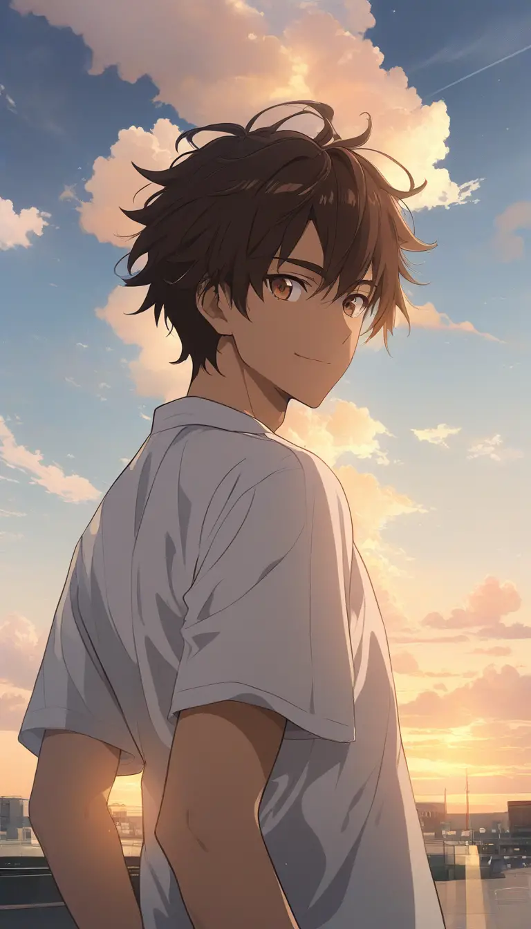 Joven seguro de sí mismo a la hora dorada en estilo anime