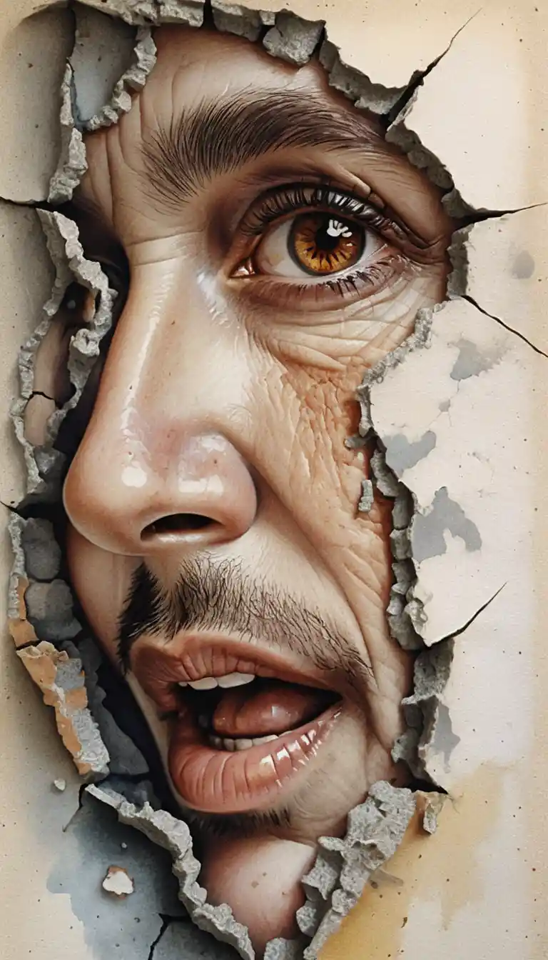 Aged male face fragment with intense hazel eye study