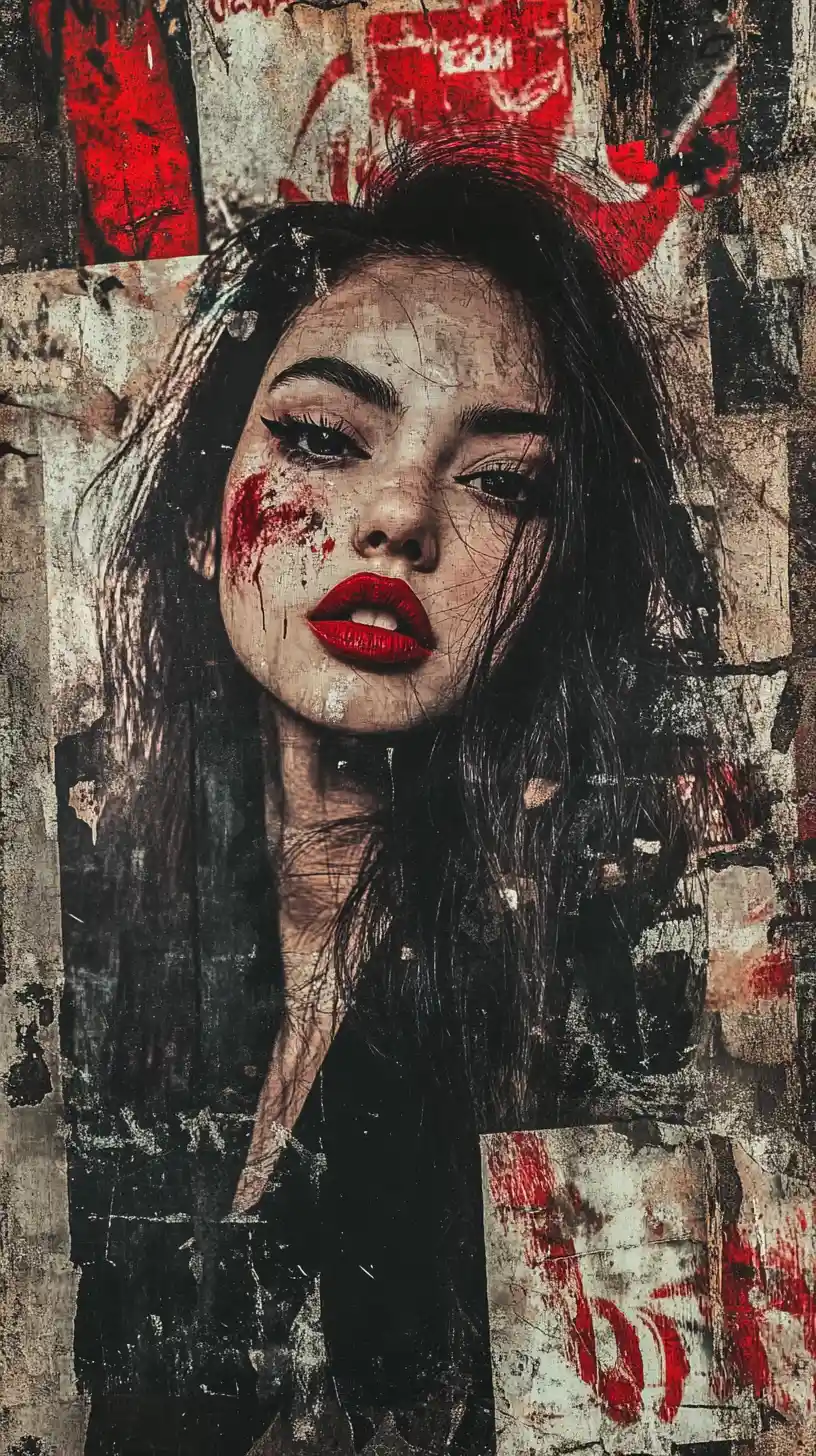 Defiant young woman against graffiti covered urban wall