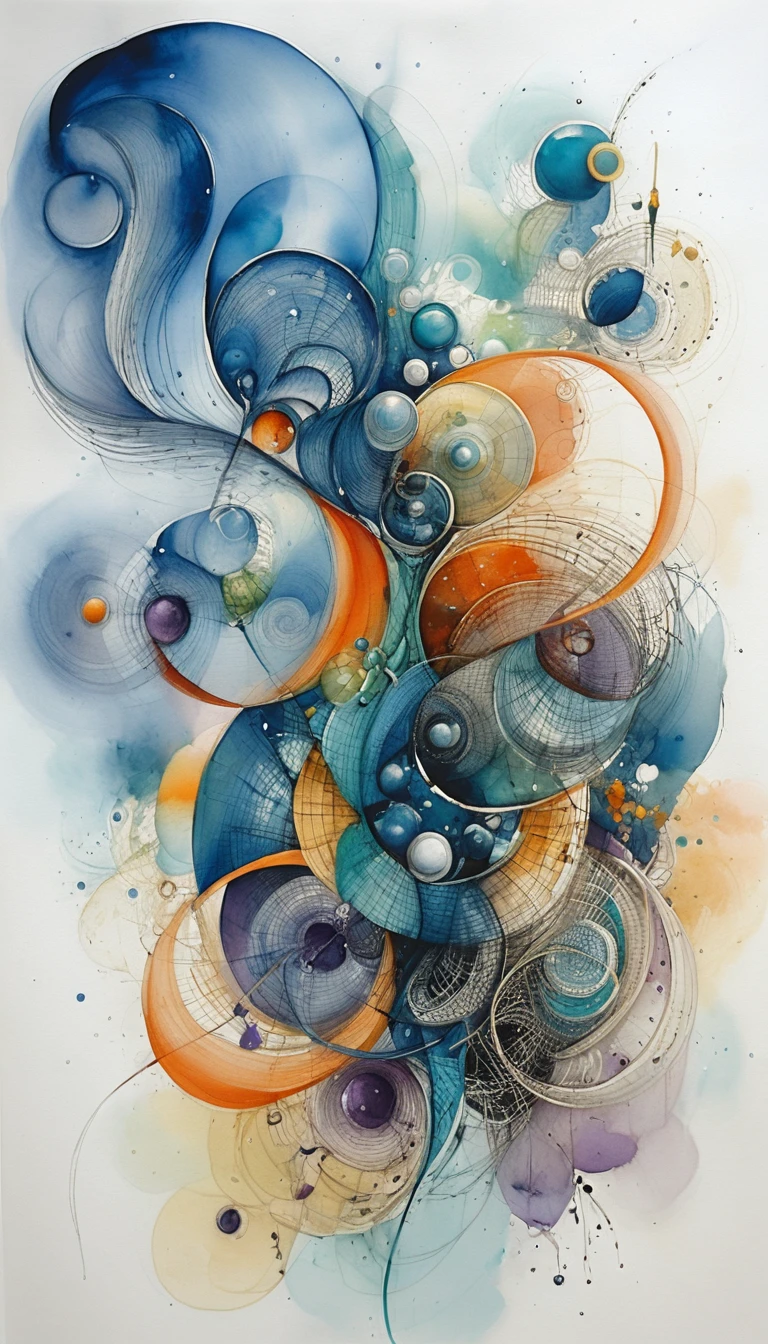 Vertical abstract watercolor ribbons in vibrant flowing motion