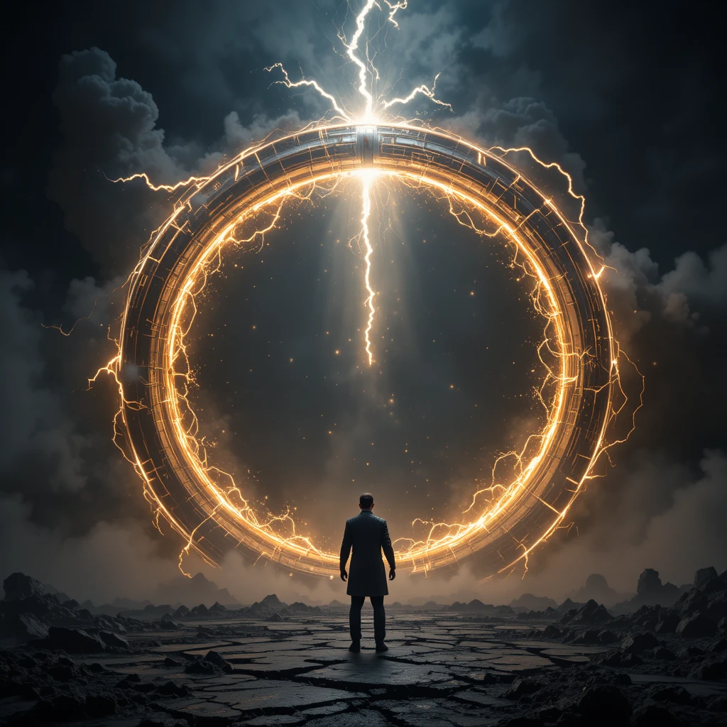 Enorme portal luminoso se abre del reino oscuro hacia un mundo radiante