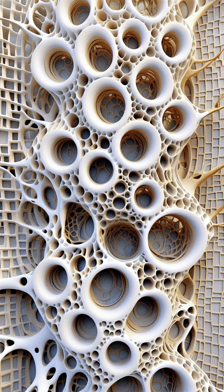 Organische 3D-Keramikskulptur mit zellulärer Voronoi-Struktur