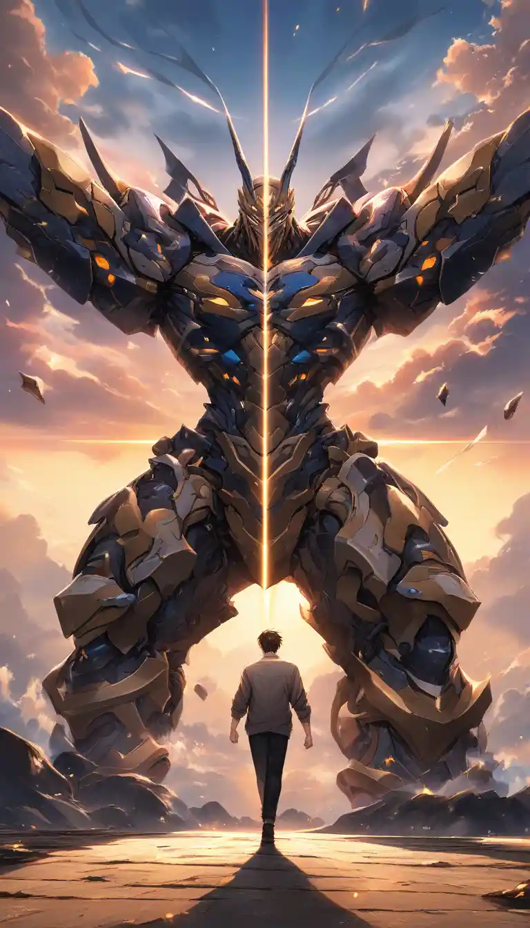 Joven atlético y sereno en estilo anime al atardecer