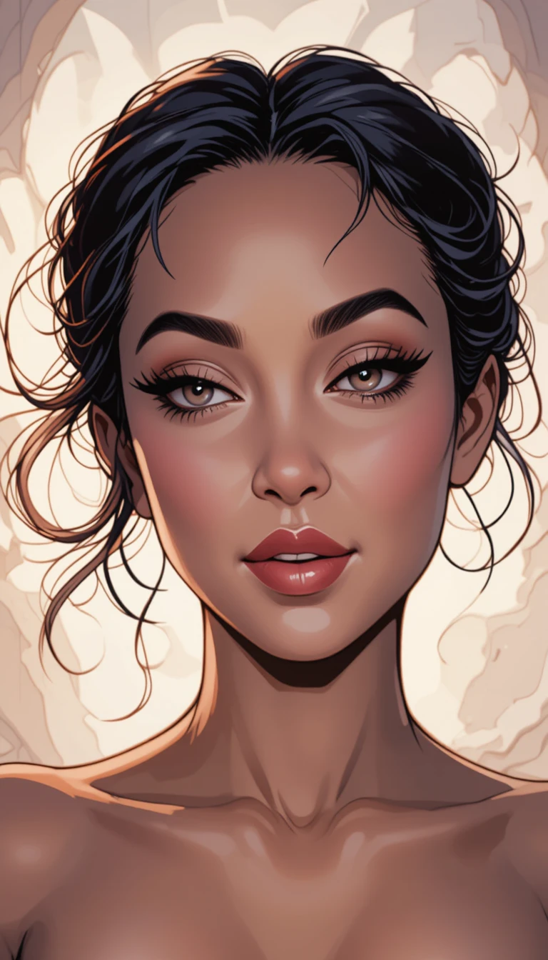 Playful close up portrait of woman with wavy hair