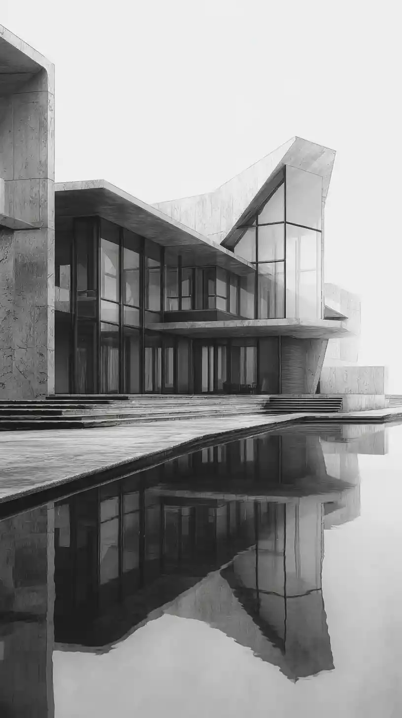 Futuristic Glass House With Strong Geometric Water Inspired Design