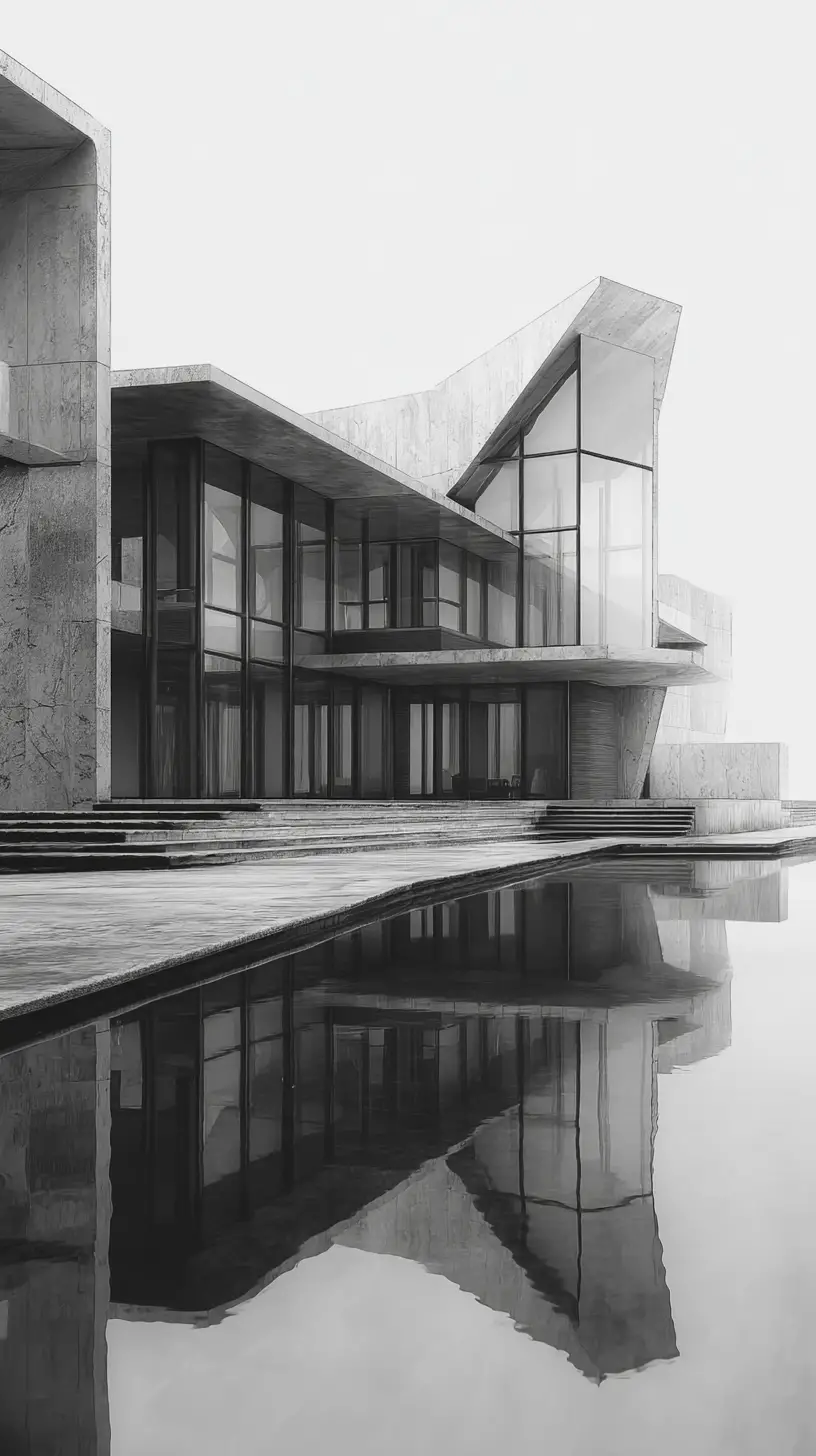 Futuristisches Glashaus mit markantem geometrischem Wasser-inspiriertem Design