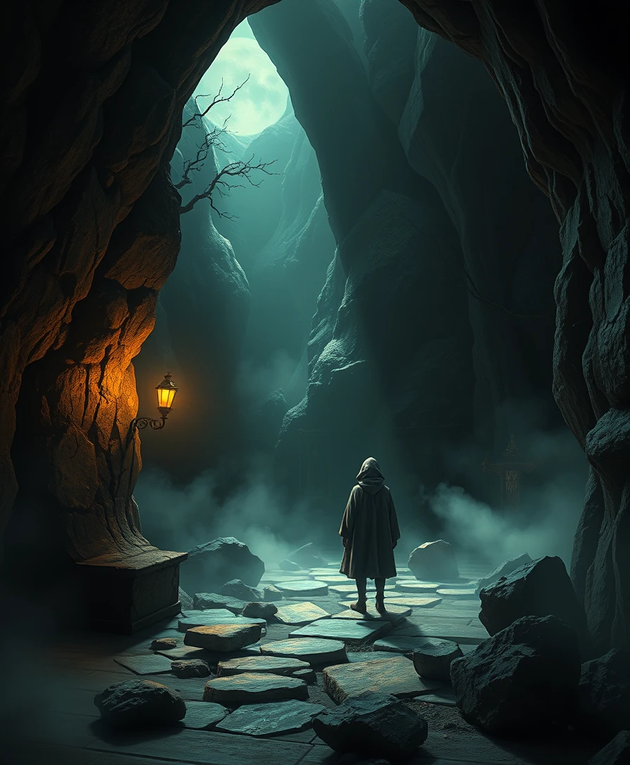 Shadowy dreamscape in a surreal comic fantasy realm