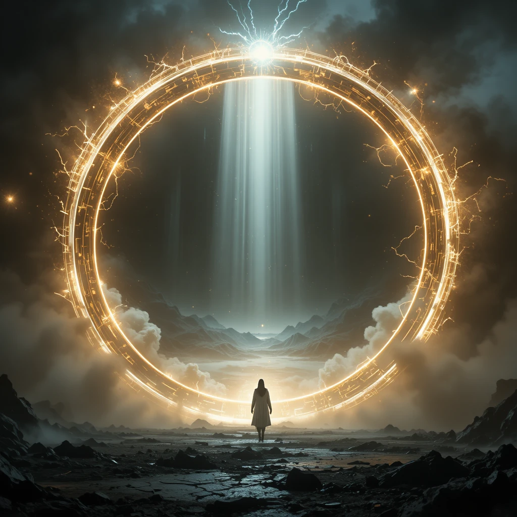 Enorme portal luminoso entre el reino oscuro y el mundo radiante