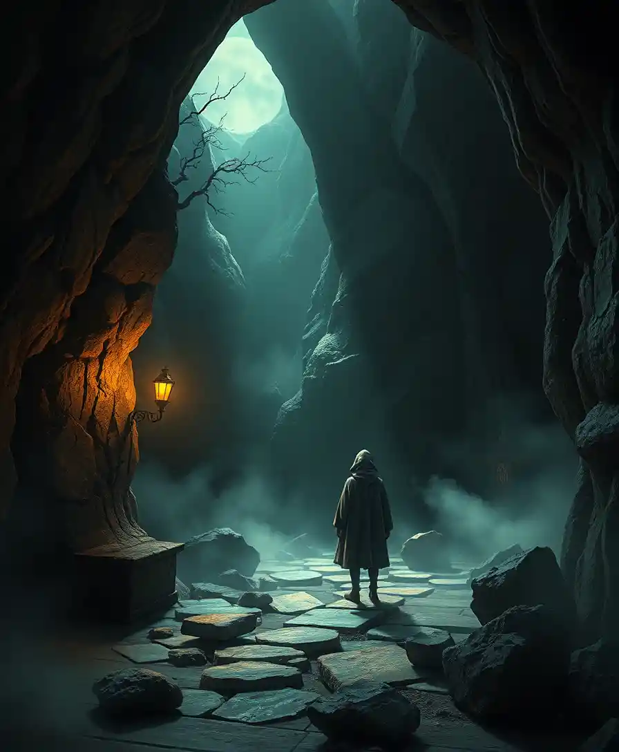 Shadowy dreamscape in a surreal comic fantasy realm