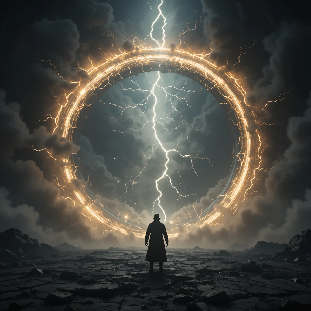 Enorme portal luminoso que se abre en un reino espiritual oscuro