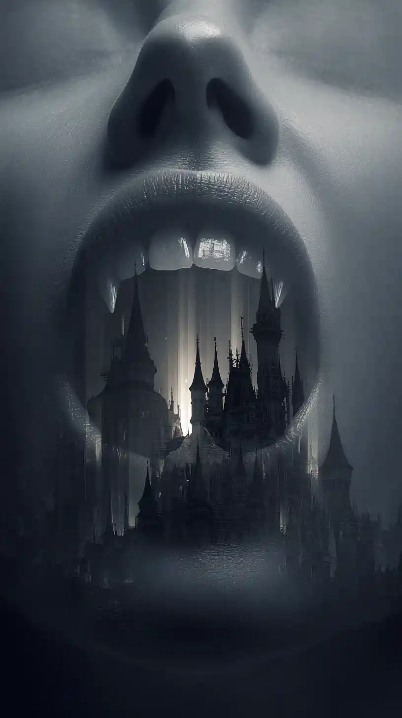 Vampire Woman Face Forming A Castle In Eerie Light