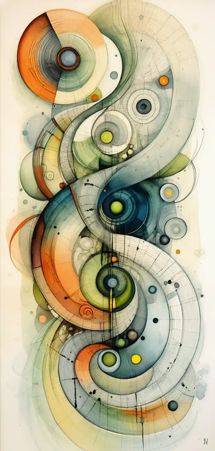 Vertical abstract watercolor ribbons in flowing organic motion