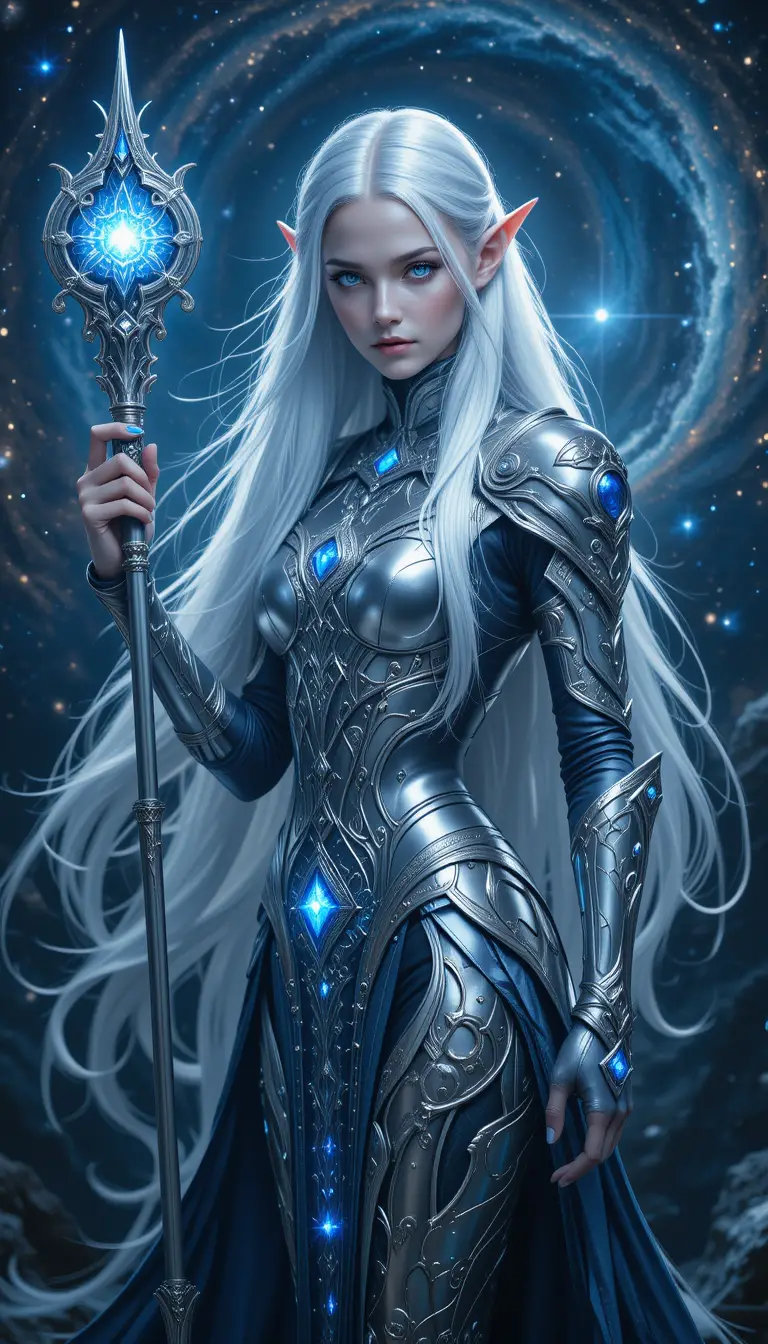 Majestic high elf warrior with glowing silver staff