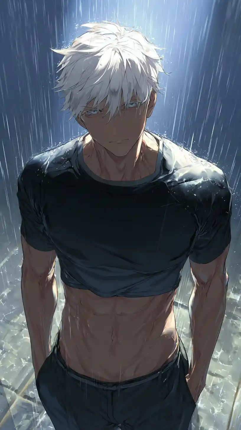 White haired anime man in storm under dramatic light
