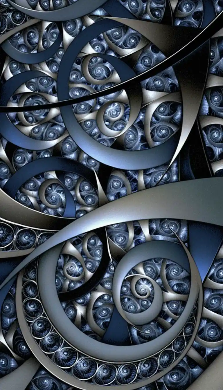 Infinite 3D fractal spheres with ornate golden mandala medallions