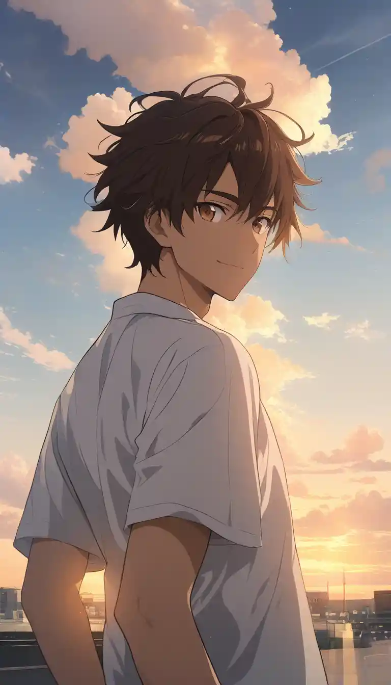 Joven seguro de sí mismo a la hora dorada en estilo anime