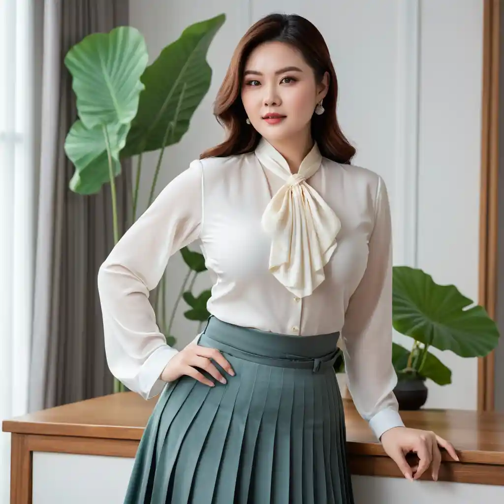 Elegant Vietnamese woman posing in boutique fashion interior
