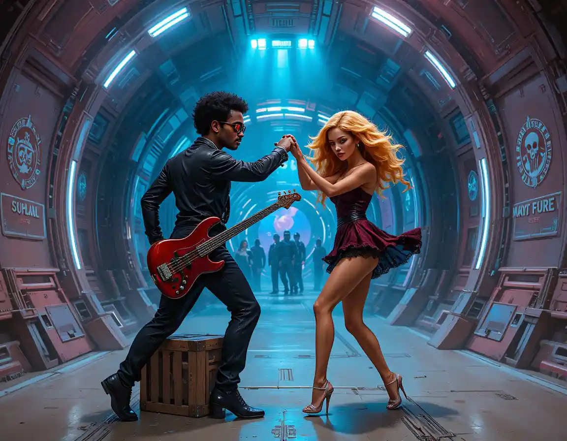 Ballroom dance couple performing on a glamorous stage