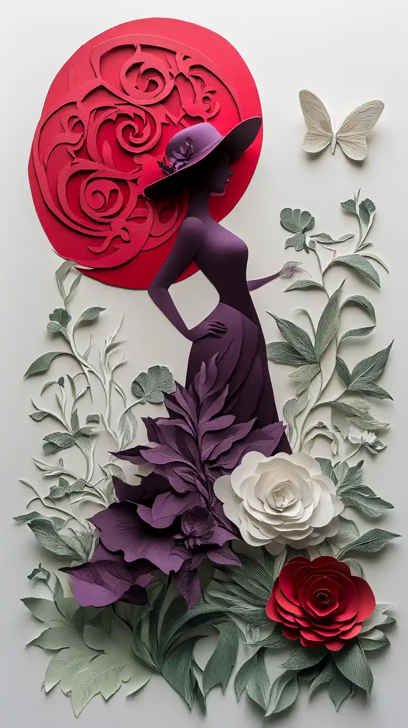 Elegant female silhouette in luxurious paper art collage