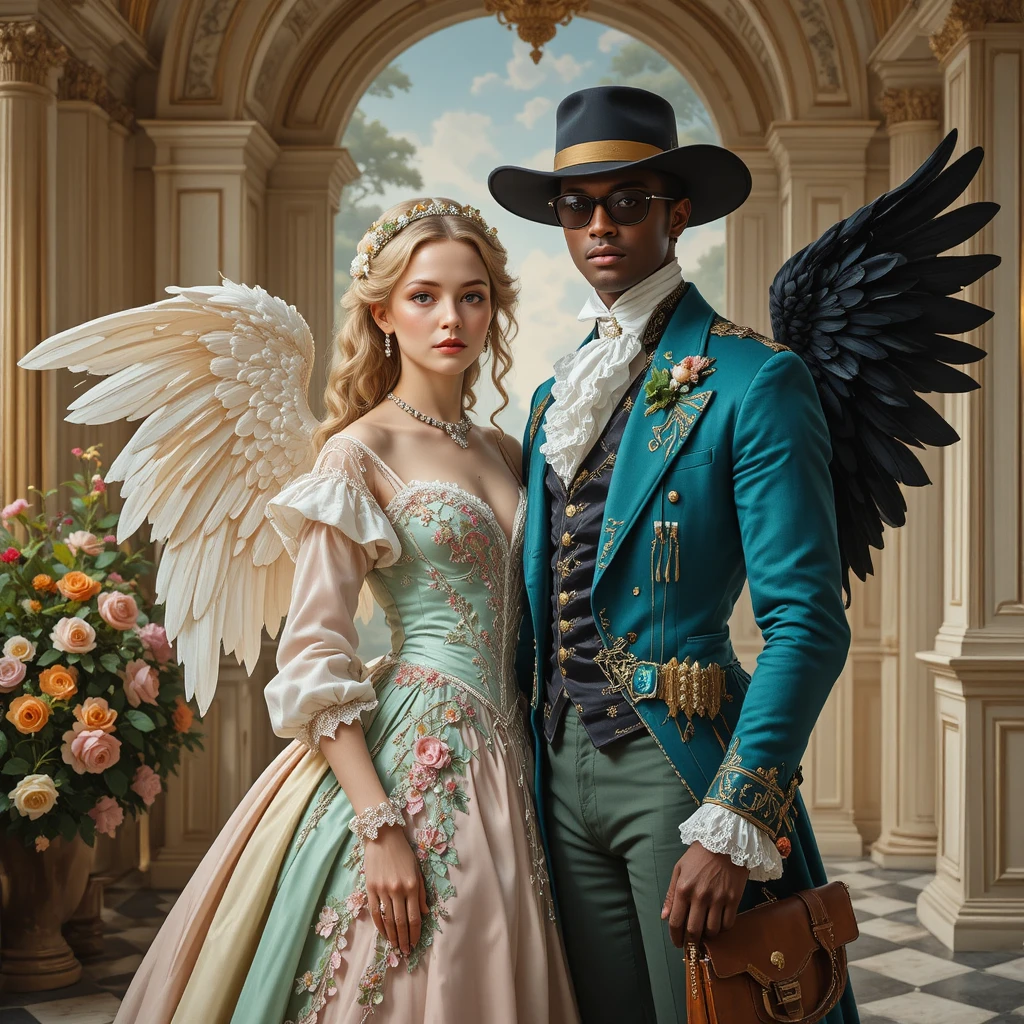 Rococo portrait of a young aristocratic woman with wings