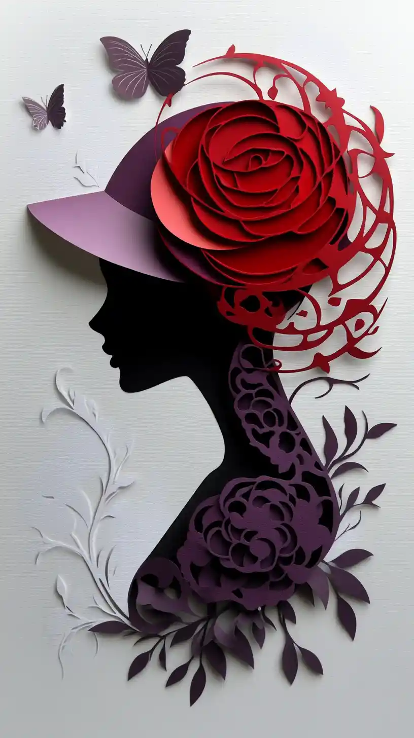 Surreal female portrait dissolving into geometric paper fragments