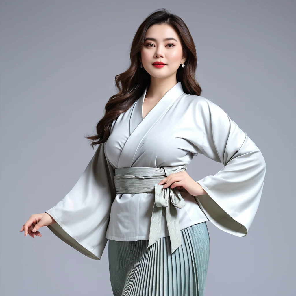 Elegant woman in yukata outfit inside luxury boutique