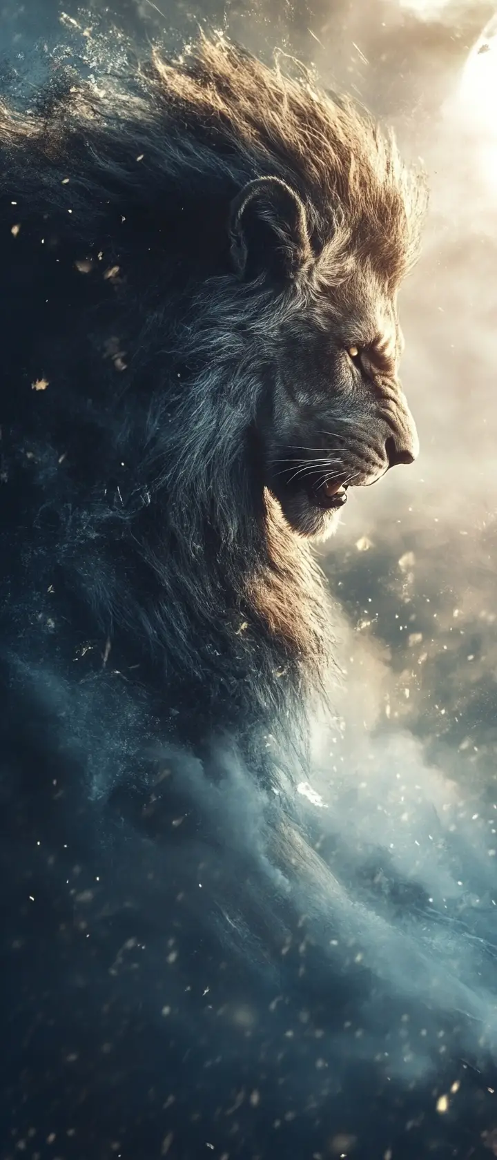 Human transforming into wild beast in misty forest