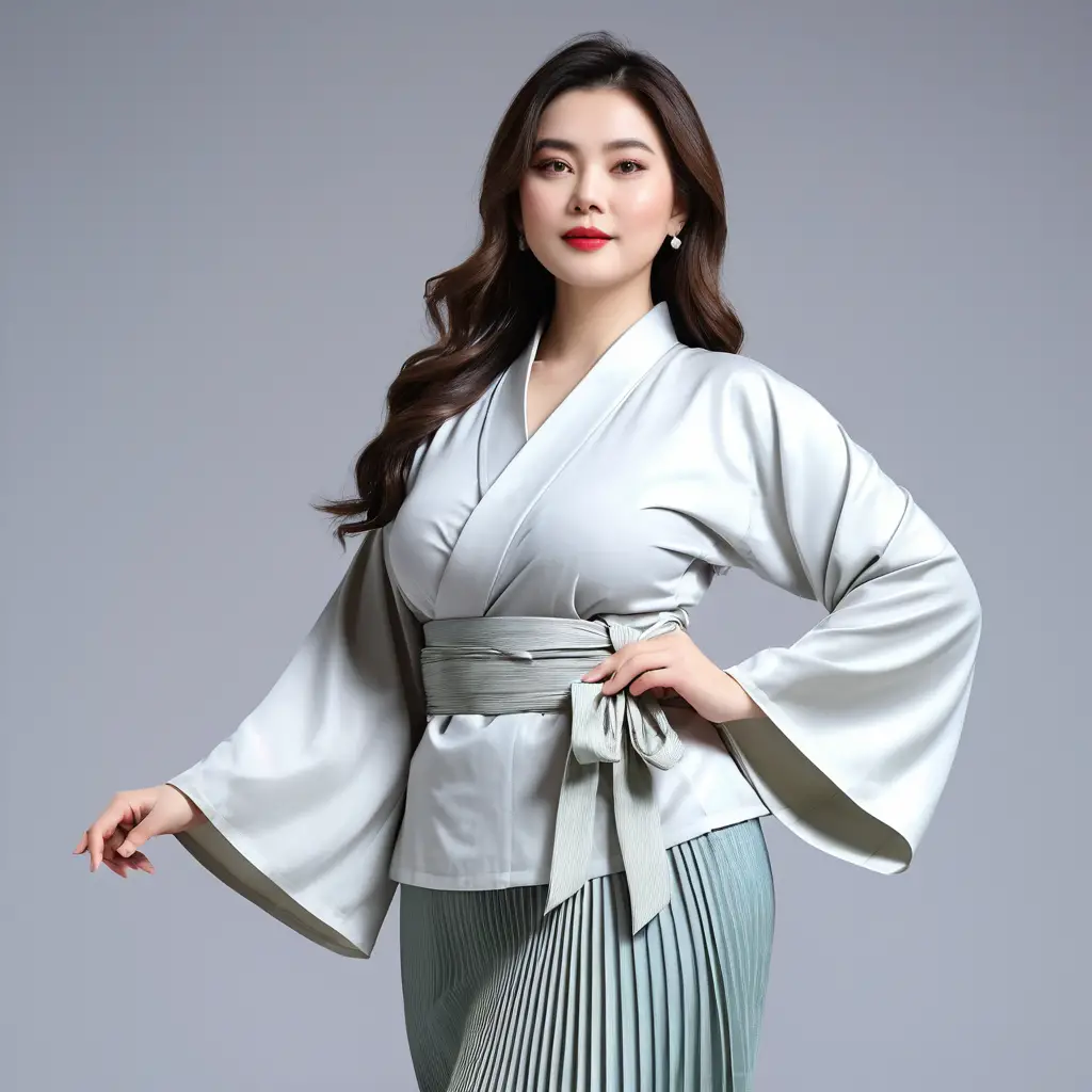 Elegant woman in yukata outfit inside luxury boutique
