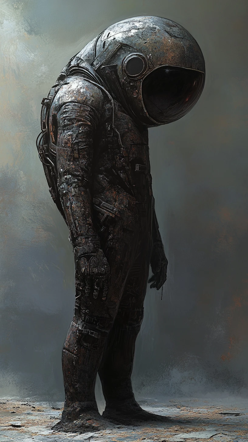 Full body sci fi woman with mechanical arm in ruins
