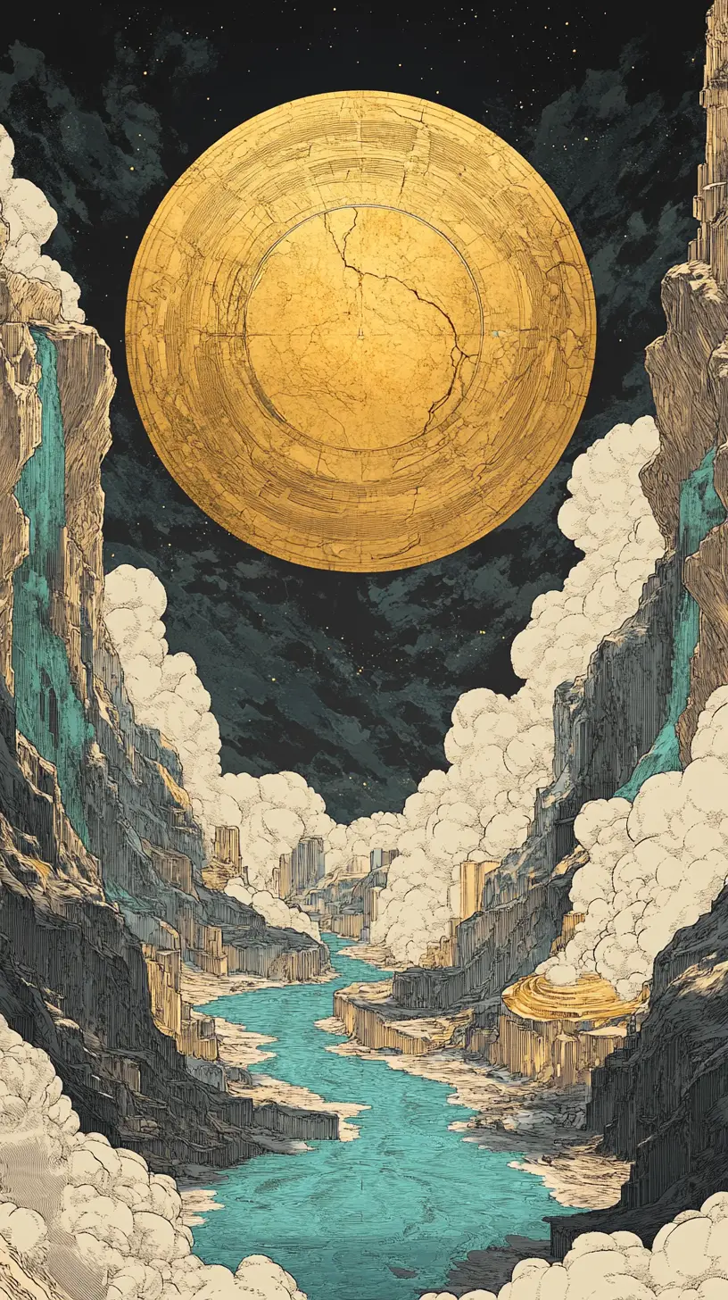 Surreal Cosmic Portal With Floating Sphere And Ancient Key