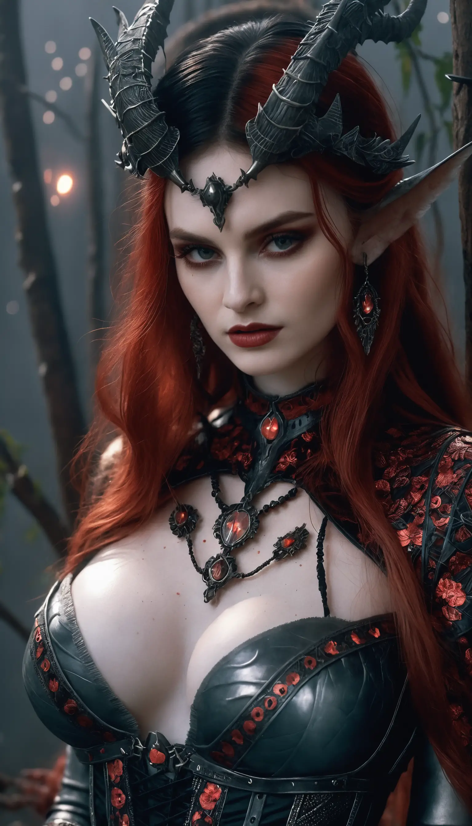 Dark fantasy full body woman under mystical moonlight