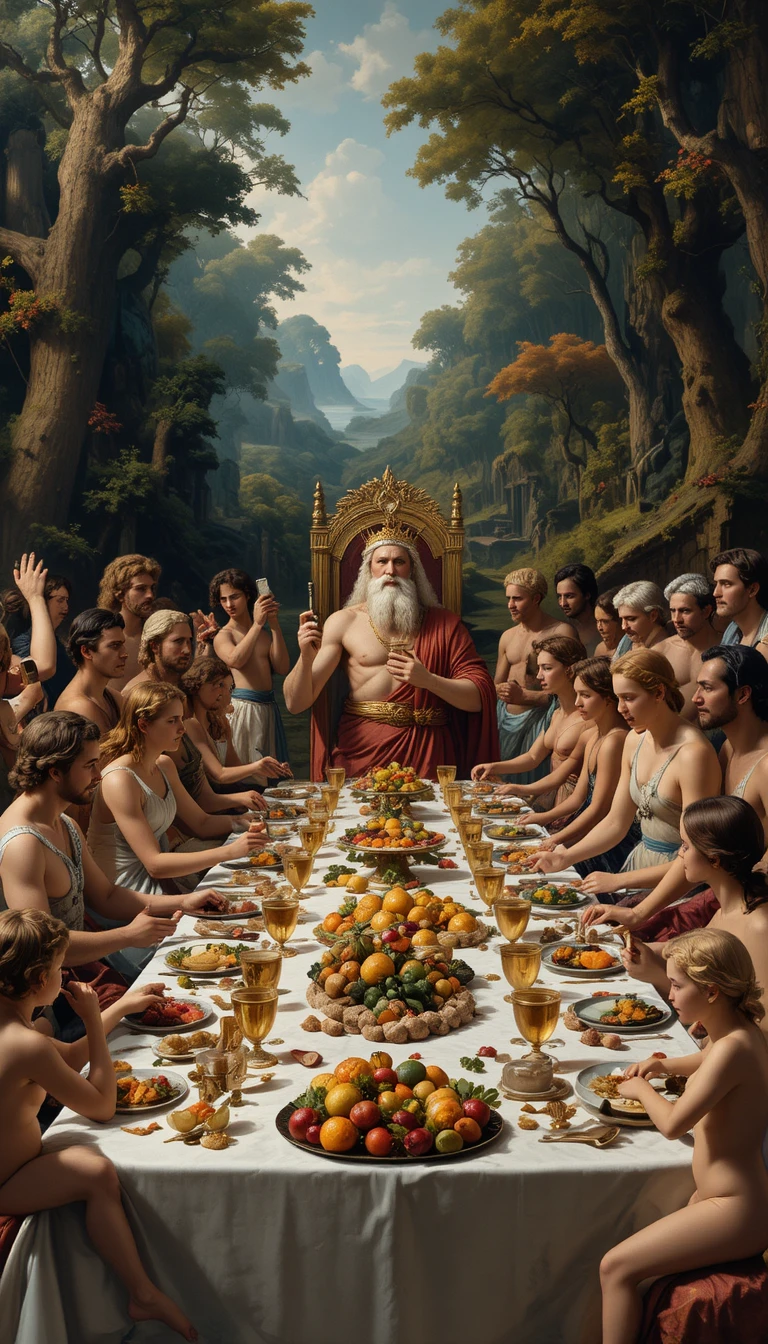 Dei dell’Olimpo a banchetto mentre Zeus si scatta un selfie